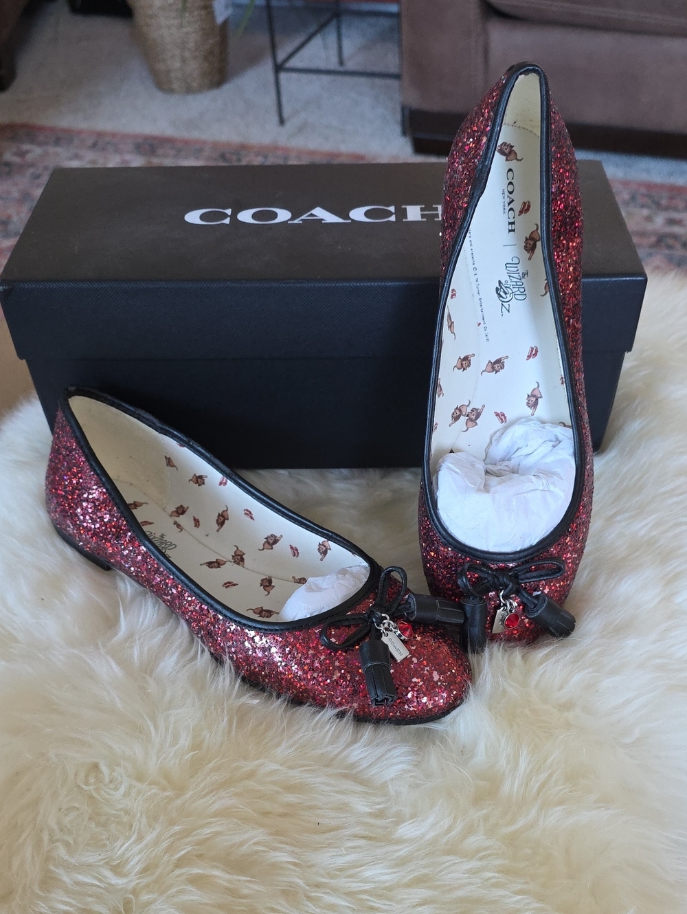 Adorable NWT IOB Coach Benni Wizard Of Oz Ruby Slipper Flats ♥️🎁🐕🪄🧹🧙♀️🖤